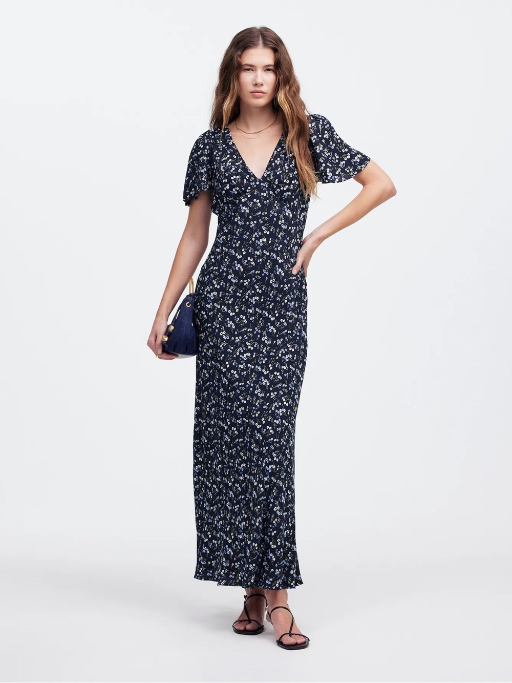Madewell Seamed Flutter Sleeve Maxi Dress | Size 8 | NWT